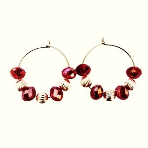 Fashion Jewelry Hoop Earrings Red Celestial Crystals Silvertone Hypoallergenic